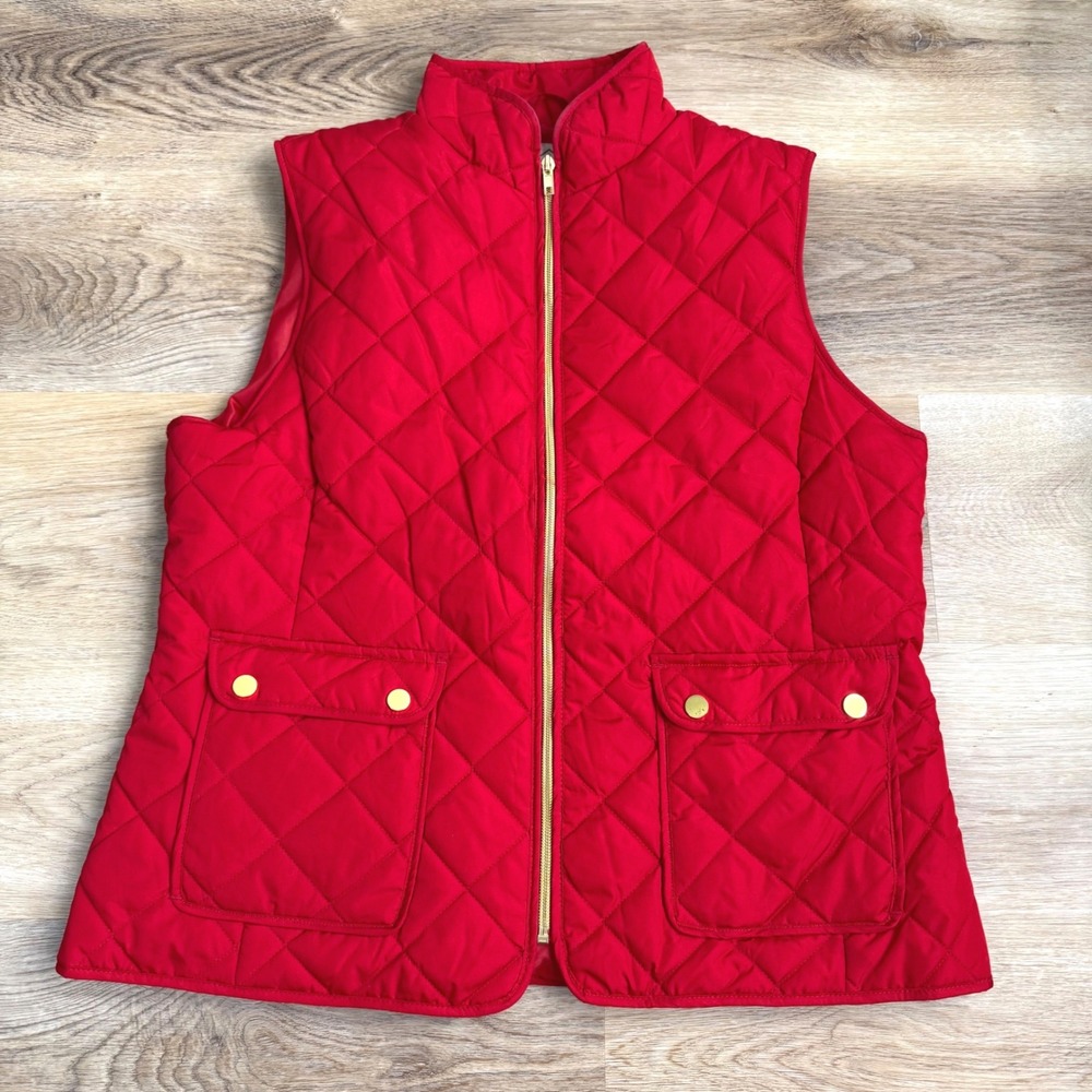 St. John's Bay Red Quilted Puffer Vest‎ Women L Outdoors Preppy Workwear Casual